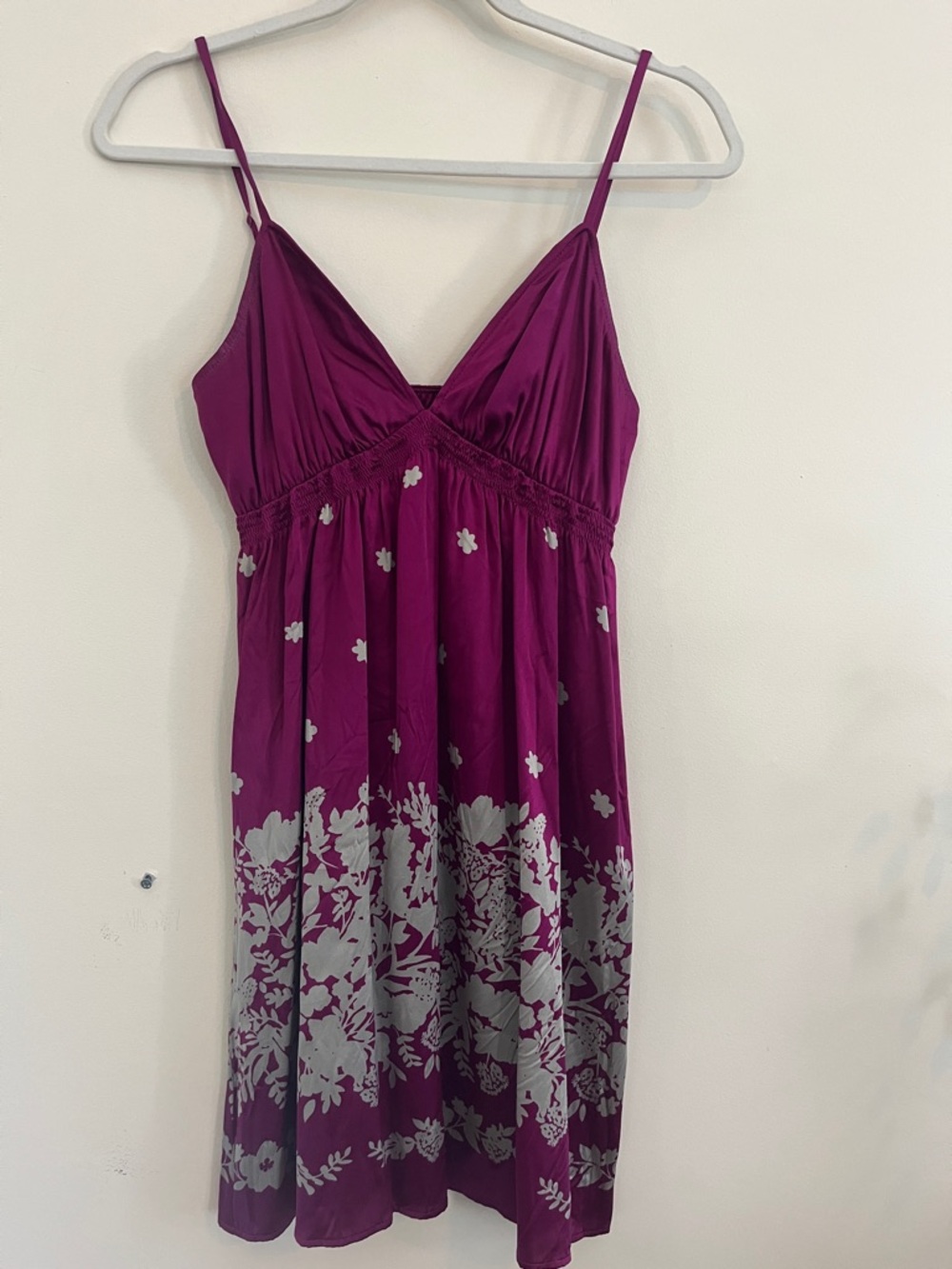 Express Silk Babydoll Mini Dress Tunic Y2K 2000s Purple Silver Floral N Neck S